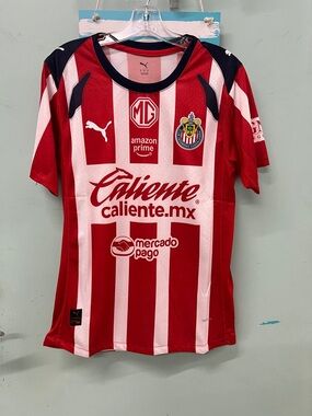 Puma Red & White Striped Kids Soccer Jersey with Club Crest